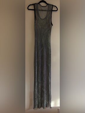 Iridescent Black Maxi Dress with Sparkle Mesh